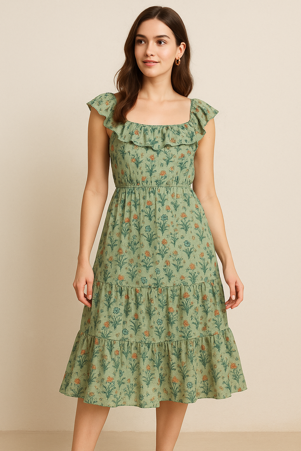 Beautiful Green Seamless Motif Flower Digital Printed Fabric - Pure Cotton