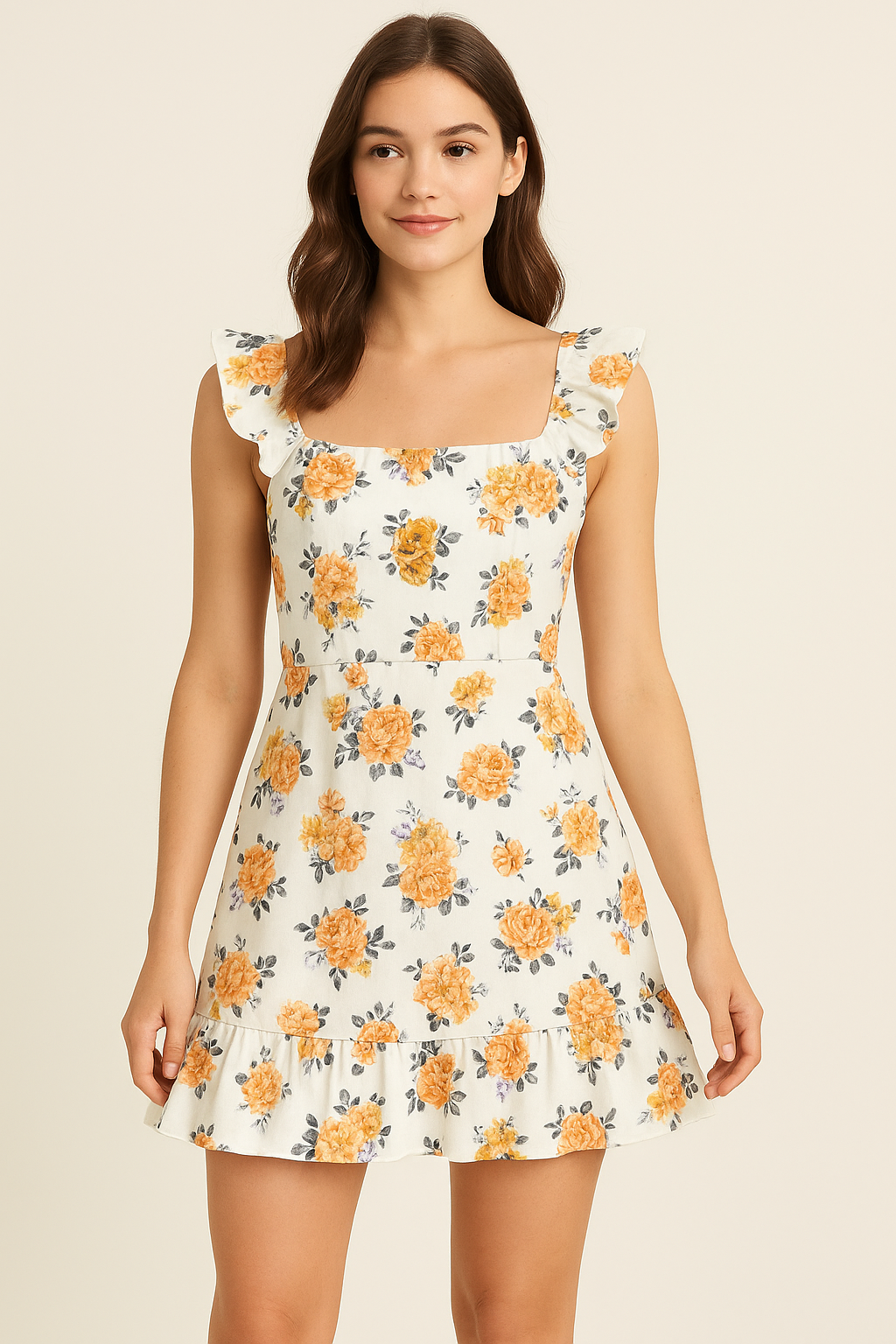 Yellow Lonicera Grey Leafs Digital Printed Fabric - Pure Cotton