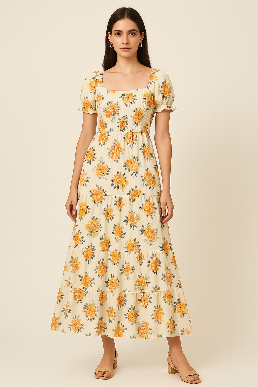 Yellow Lonicera Grey Leafs Digital Printed Fabric - Pure Cotton