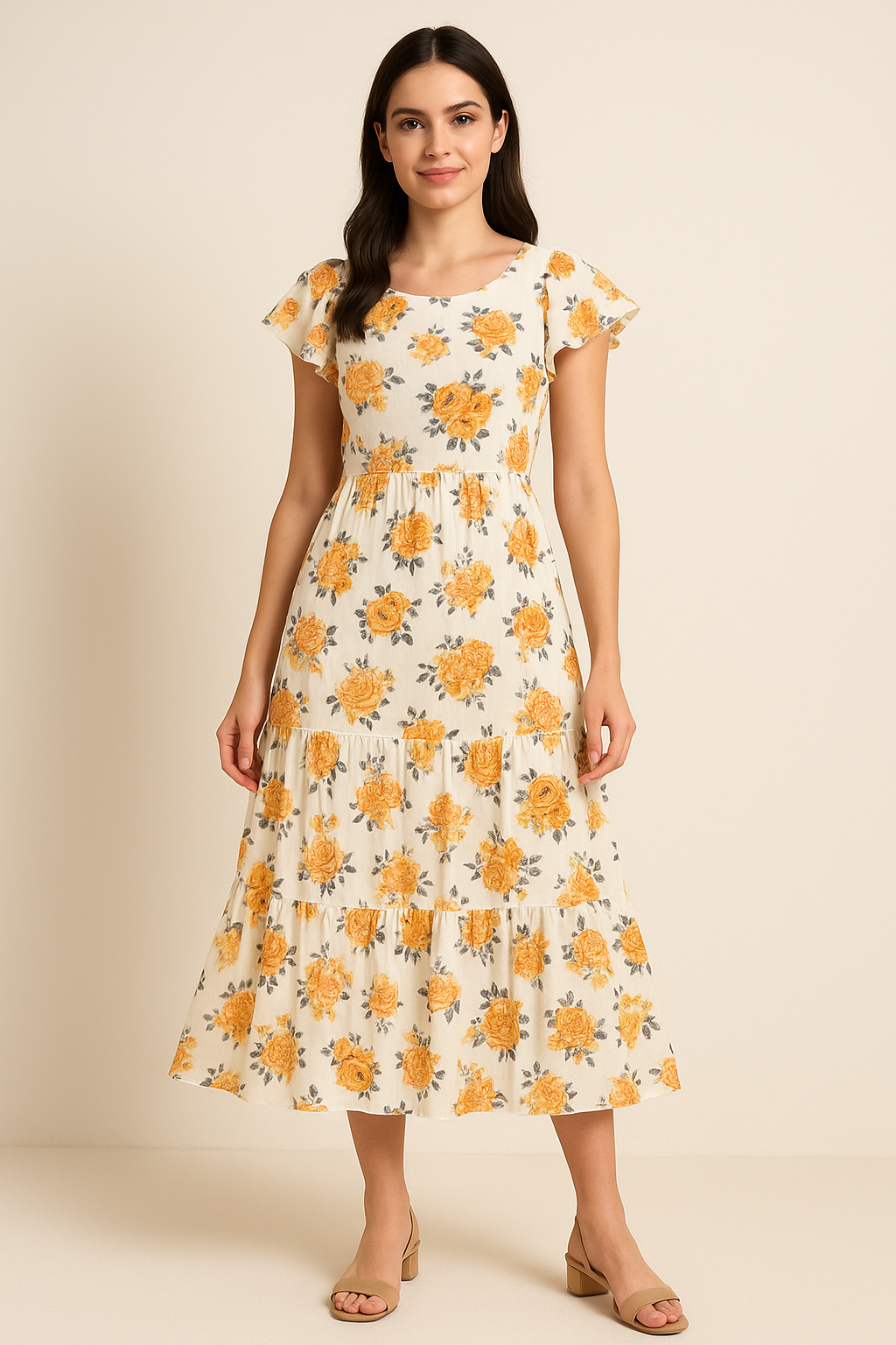 Yellow Lonicera Grey Leafs Digital Printed Fabric - Pure Cotton