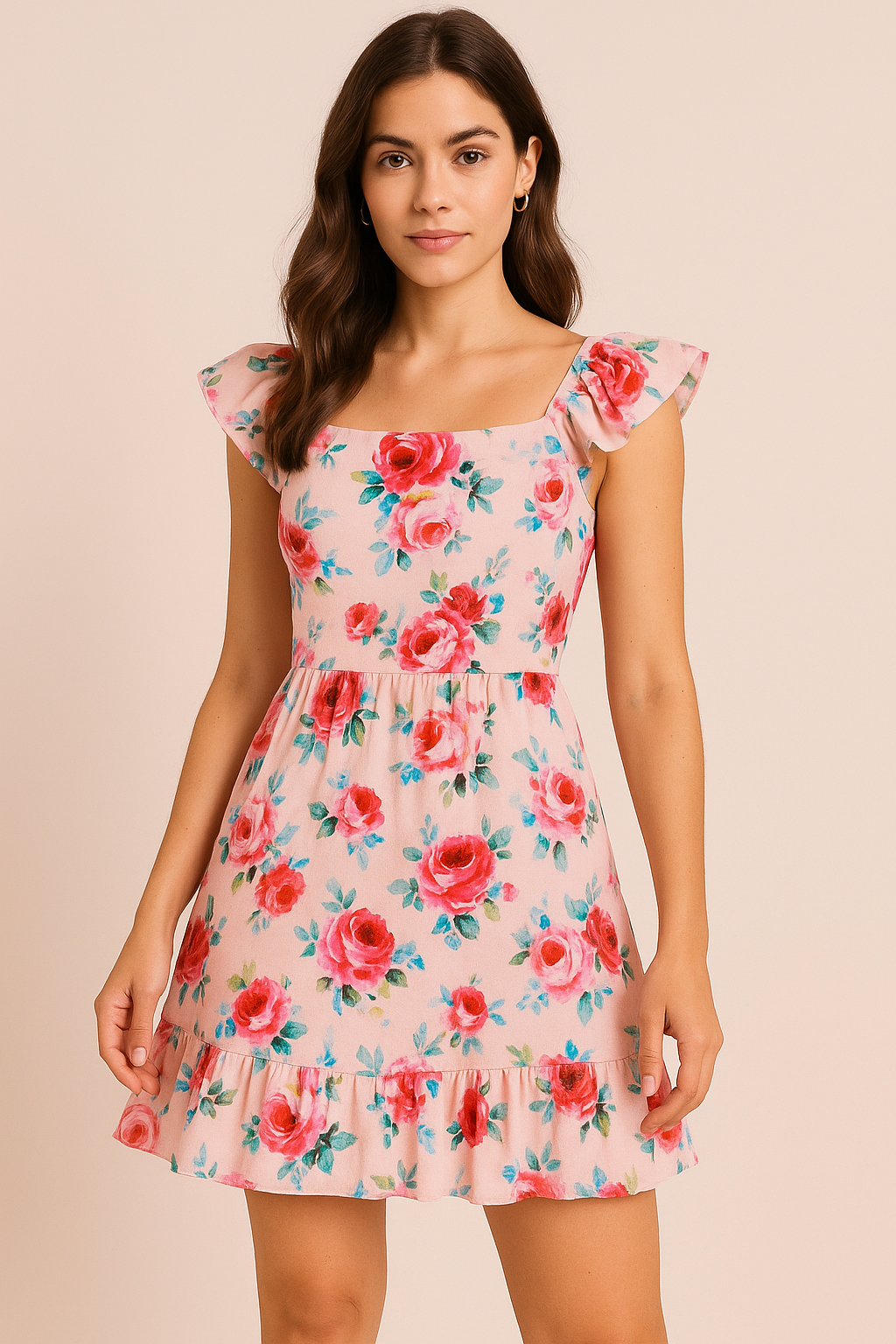 Exotic Blooms Water Color Cream Rose Digital Printed Fabric - Pure Cotton