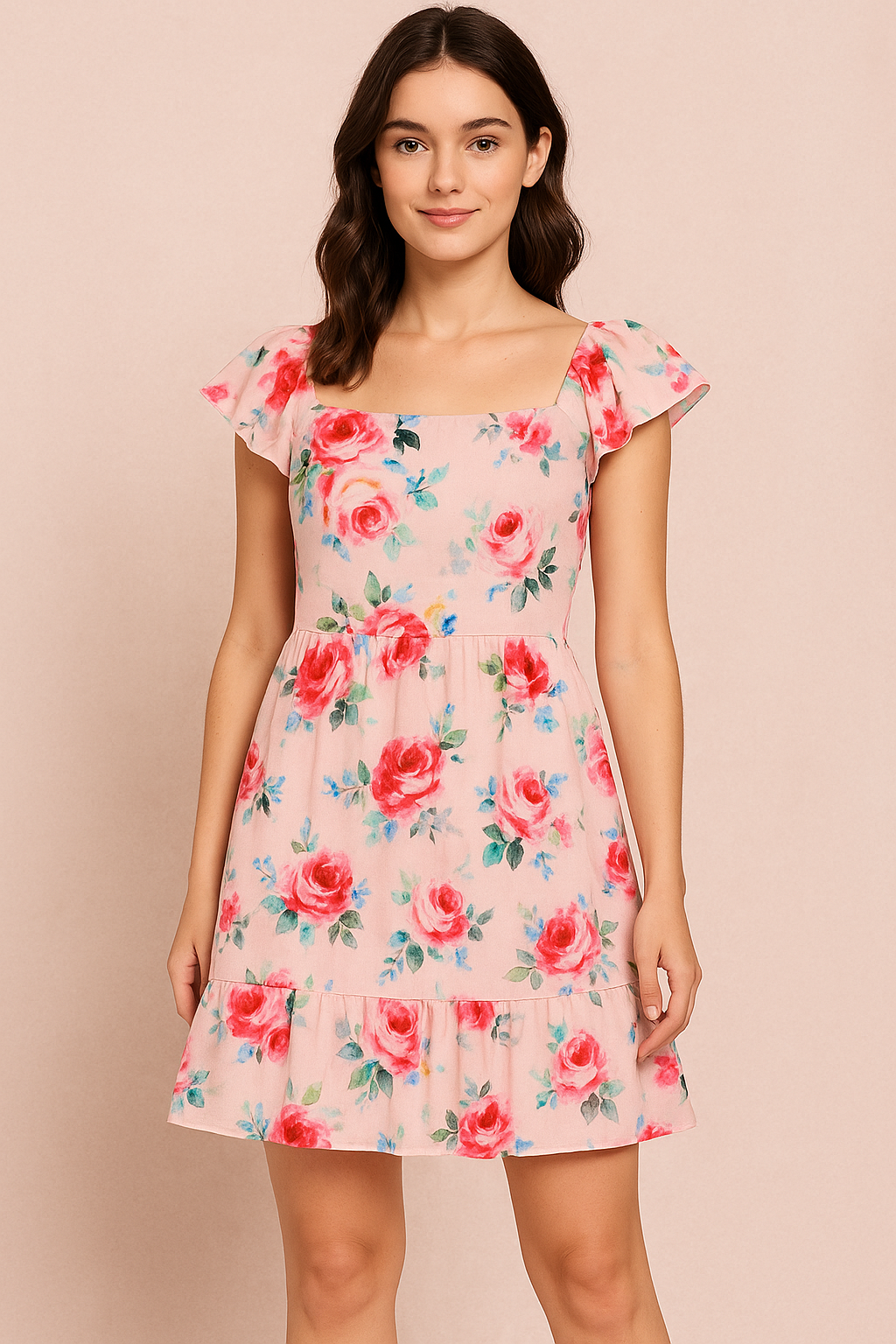 Exotic Blooms Water Color Cream Rose Digital Printed Fabric - Pure Cotton