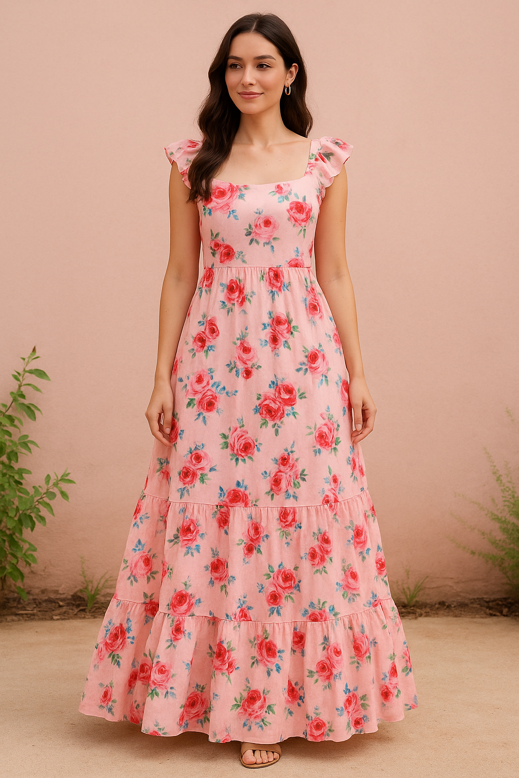 Exotic Blooms Water Color Cream Rose Digital Printed Fabric - Pure Cotton