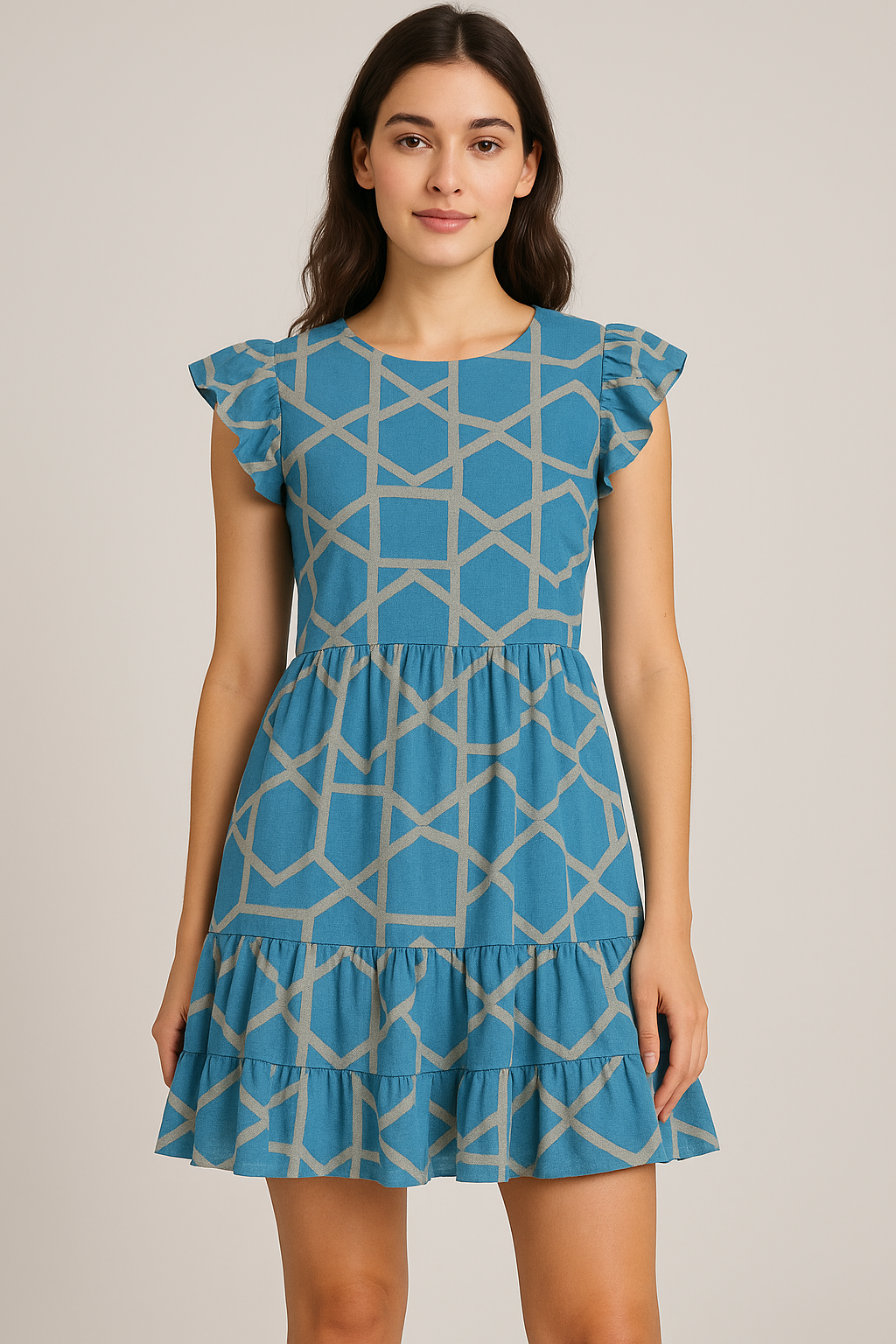 Harlequin Square And Hexagon Digital Printed Fabric - Pure Cotton