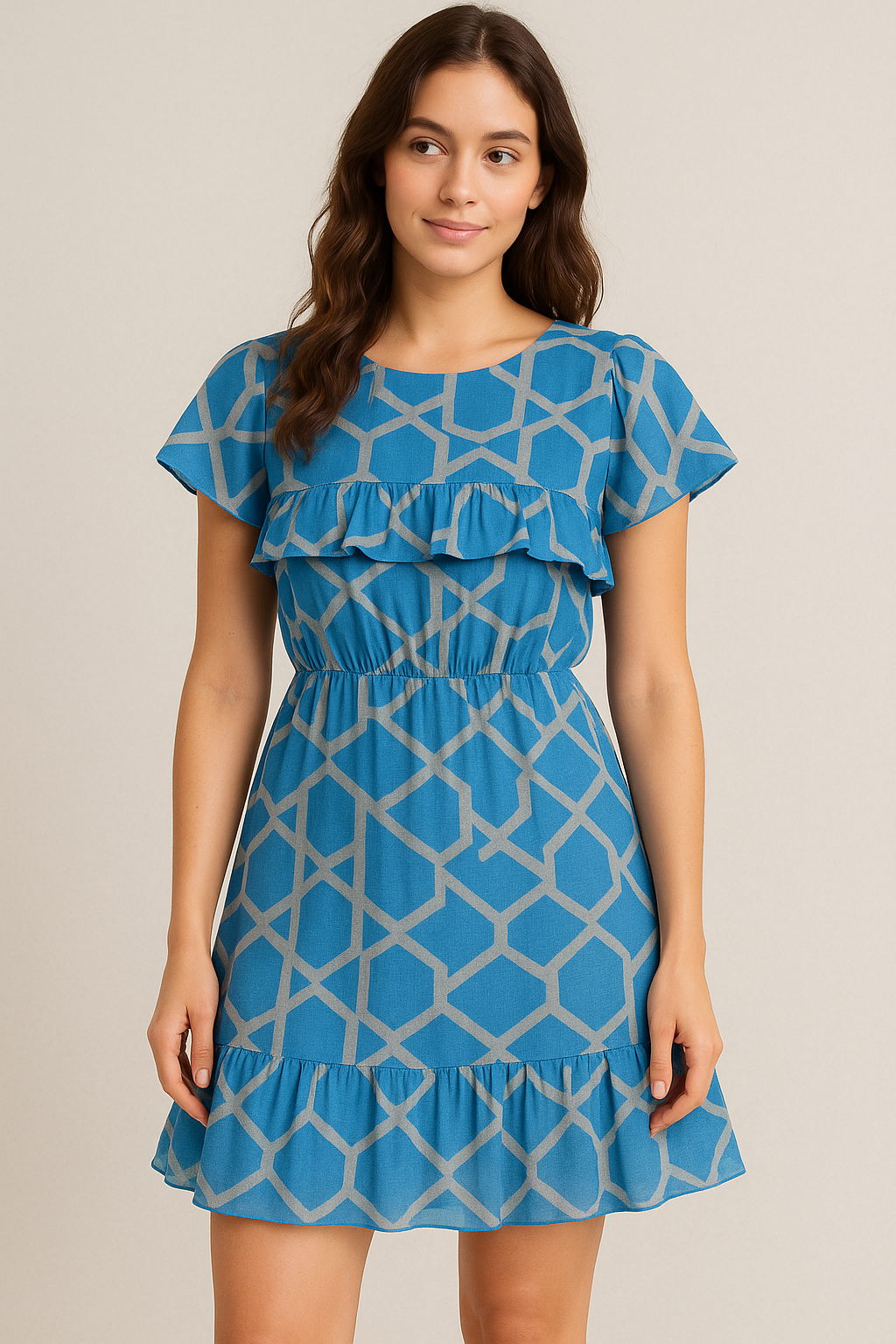 Harlequin Square And Hexagon Digital Printed Fabric - Pure Cotton