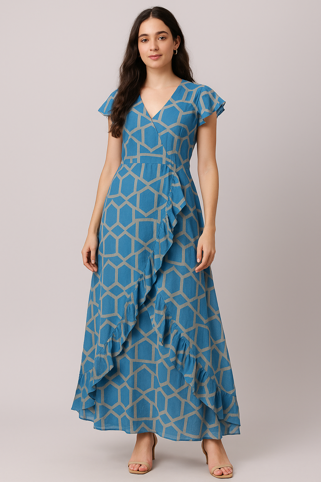 Harlequin Square And Hexagon Digital Printed Fabric - Pure Cotton