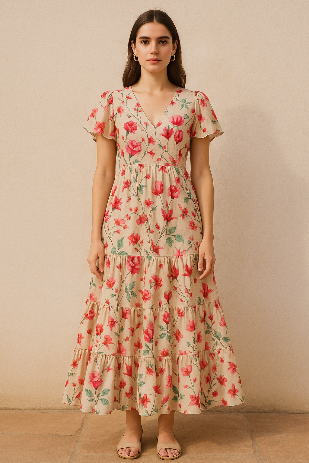 Beautiful Ditsy Red Rose With Lavender Rose  - Pure Cotton