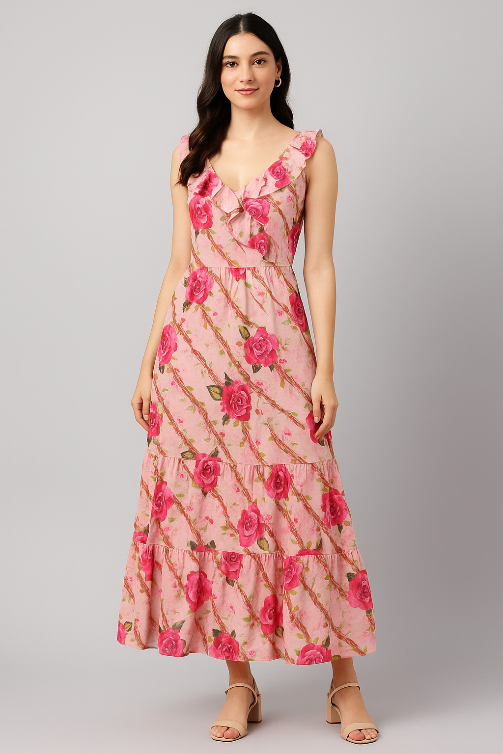 Autumnal Red Roses With Leaves Digital Printed Fabric - Pure Cotton