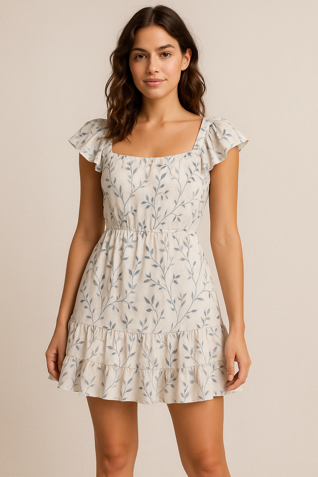 Leaves Vines Over Dusty Grey Base Digital Printed Fabric