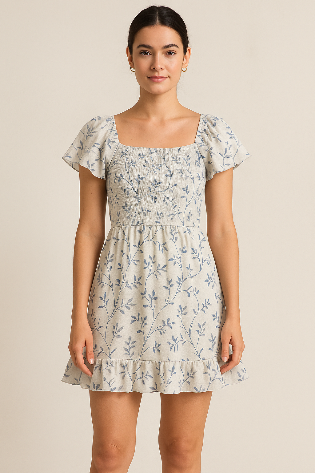 Leaves Vines Over Dusty Grey Base Digital Printed Fabric