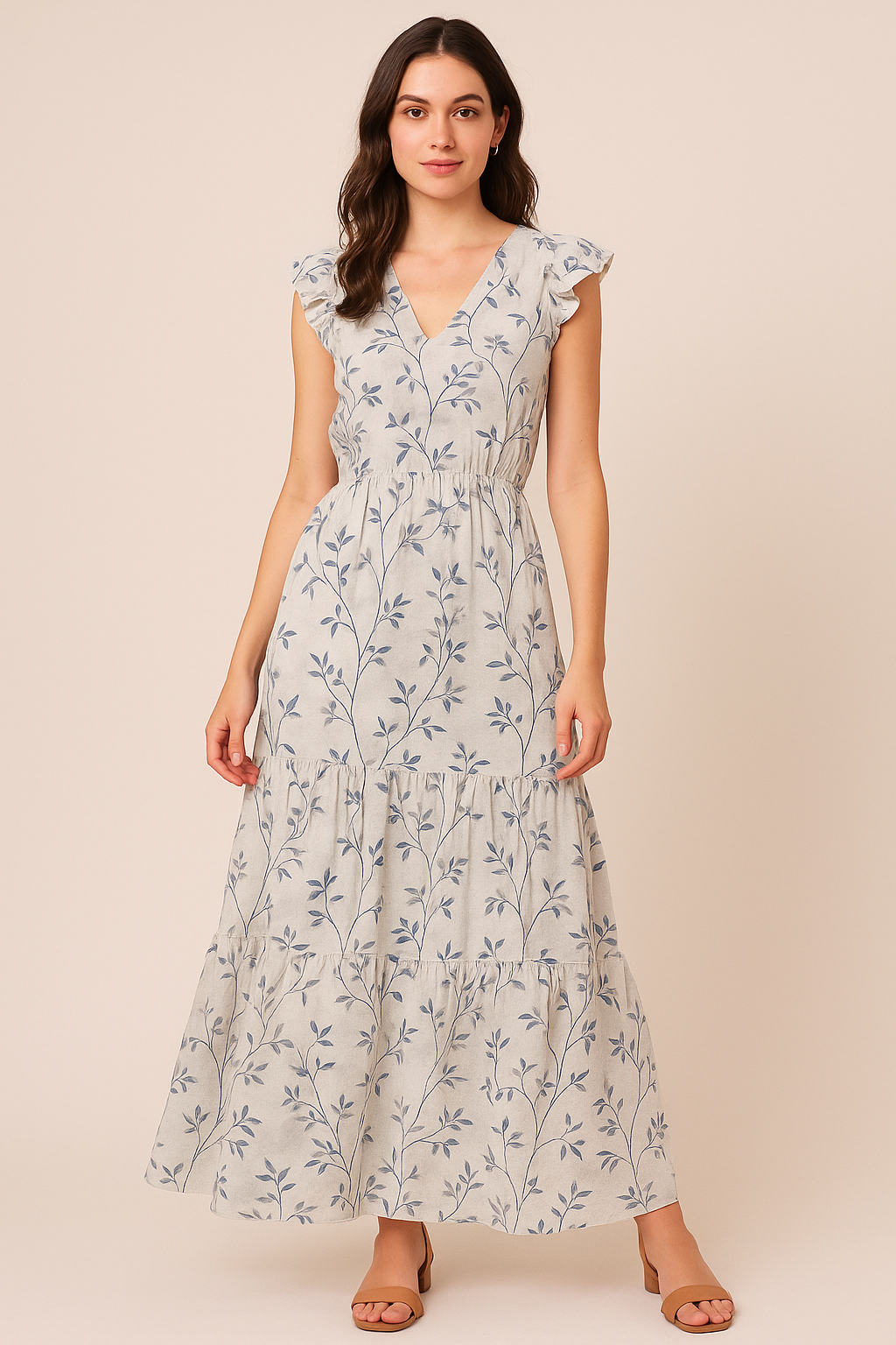 Leaves Vines Over Dusty Grey Base Digital Printed Fabric