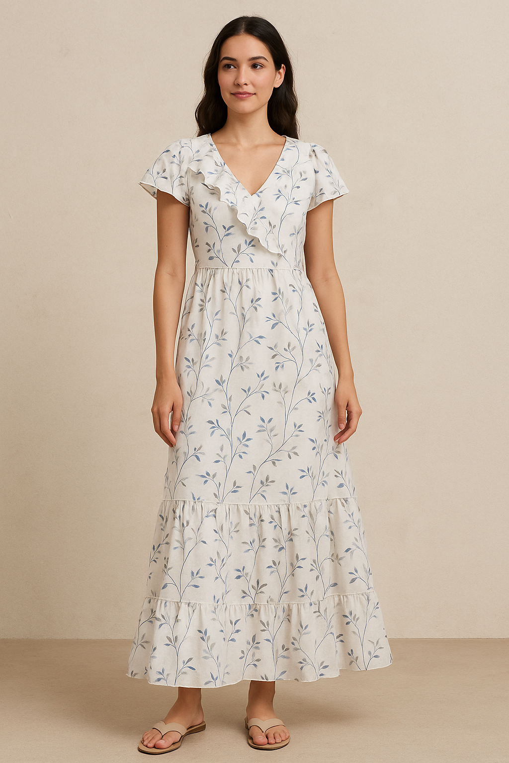 Leaves Vines Over Dusty Grey Base Digital Printed Fabric