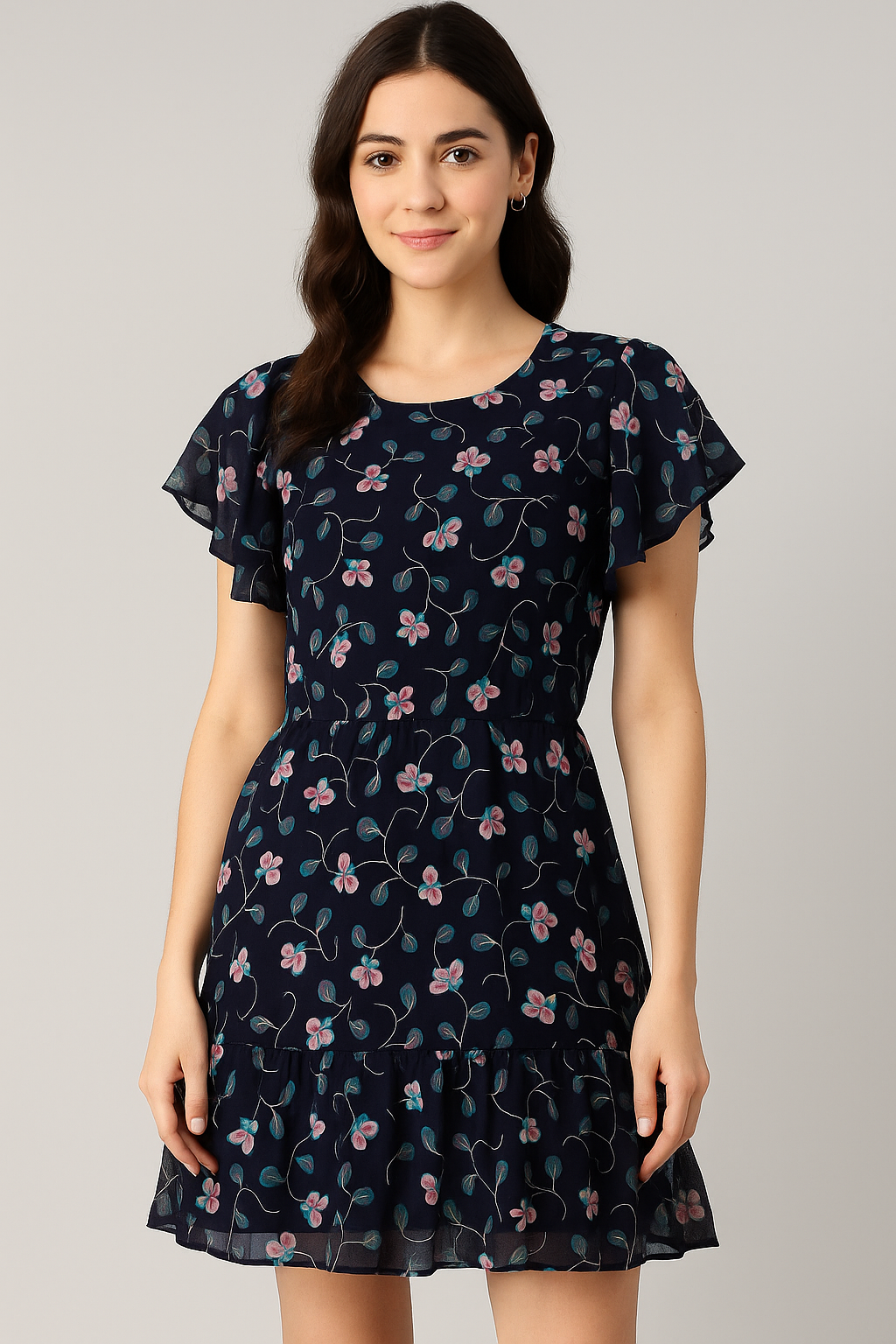 Flowers Floating over Blue Base Digital Printed Fabric