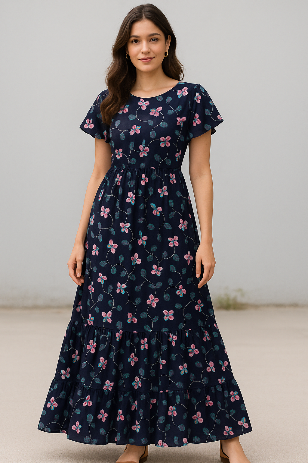 Flowers Floating over Blue Base Digital Printed Fabric