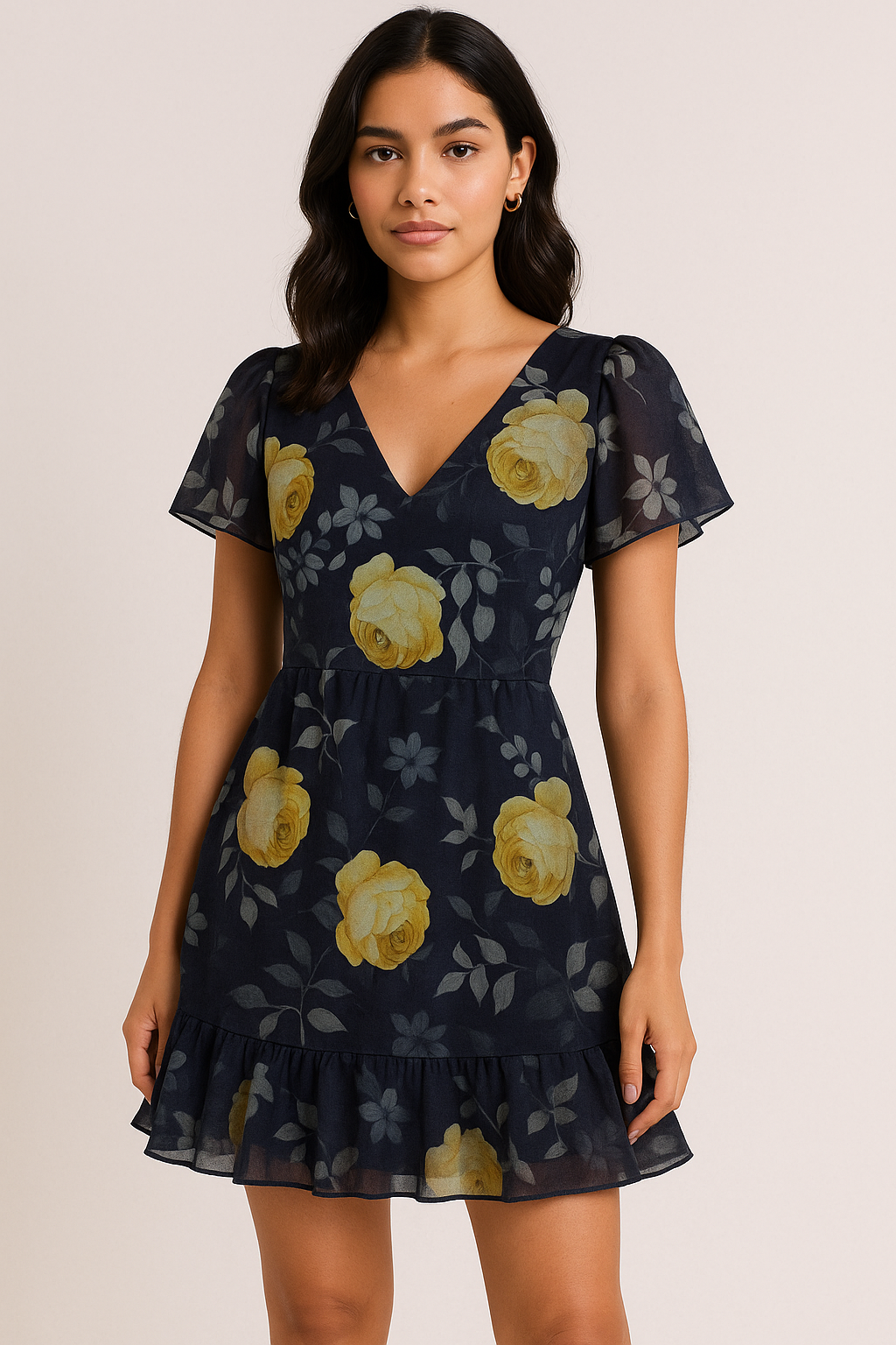 Elegant Floral Over Blue Base Digital Printed Fabric