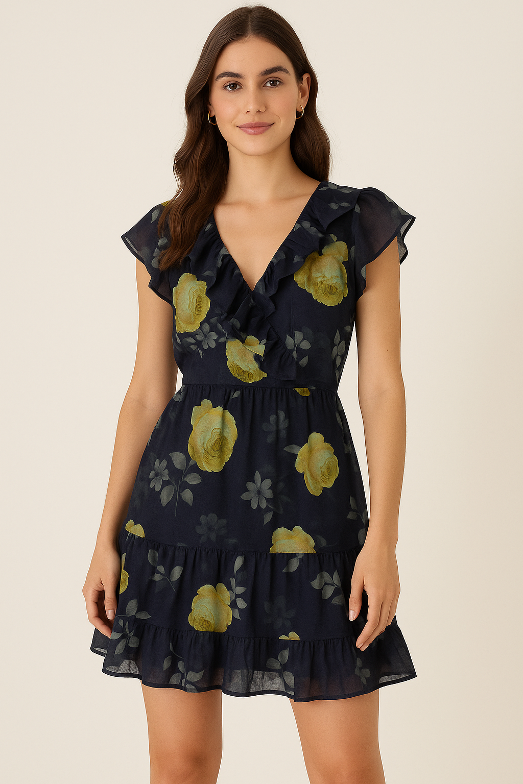 Elegant Floral Over Blue Base Digital Printed Fabric