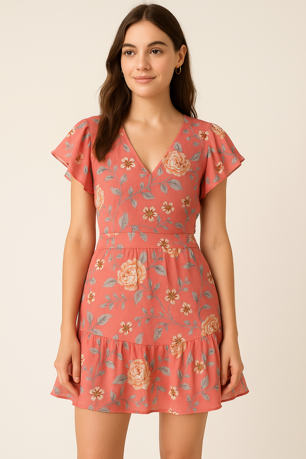 Beautiful Red Base Floral Vine Digital Printed Fabric