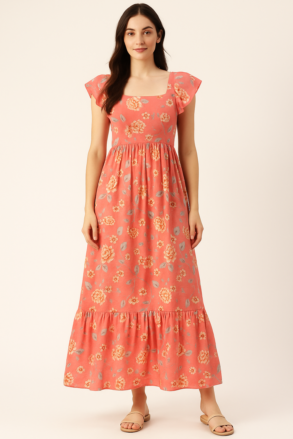 Beautiful Red Base Floral Vine Digital Printed Fabric