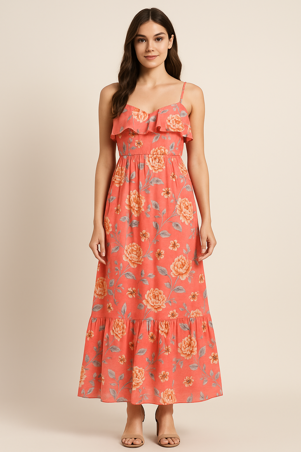 Beautiful Red Base Floral Vine Digital Printed Fabric