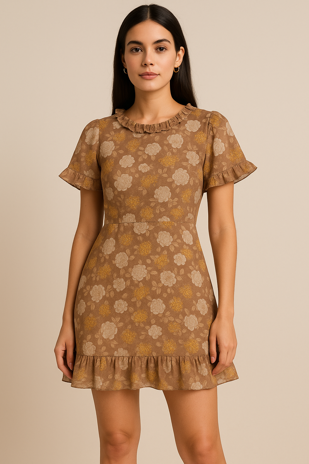 Beautiful Floral Vine Over Brown Base Digital Printed Fabric