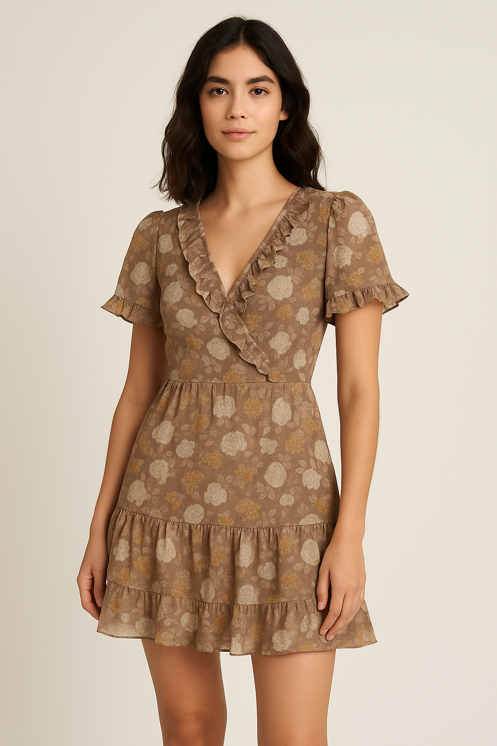 Beautiful Floral Vine Over Brown Base Digital Printed Fabric