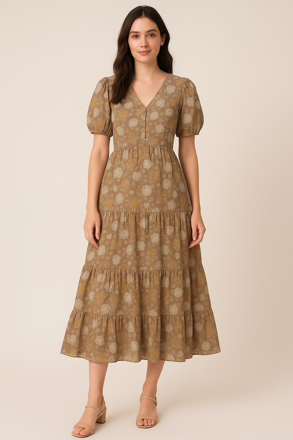 Beautiful Floral Vine Over Brown Base Digital Printed Fabric