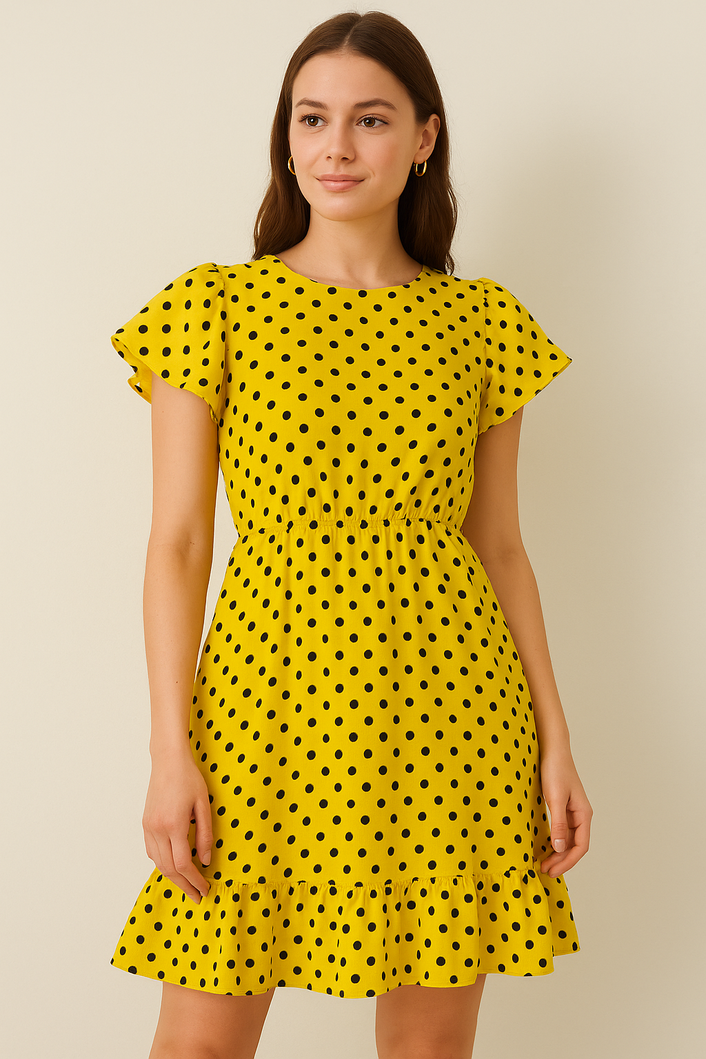 Yellow Polka Dot Digital Printed Fabric - Pure Cotton