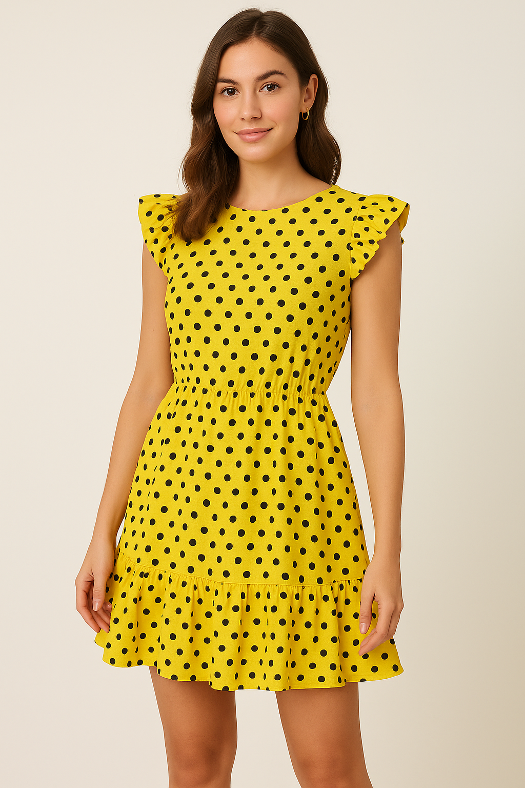 Yellow Polka Dot Digital Printed Fabric - Pure Cotton