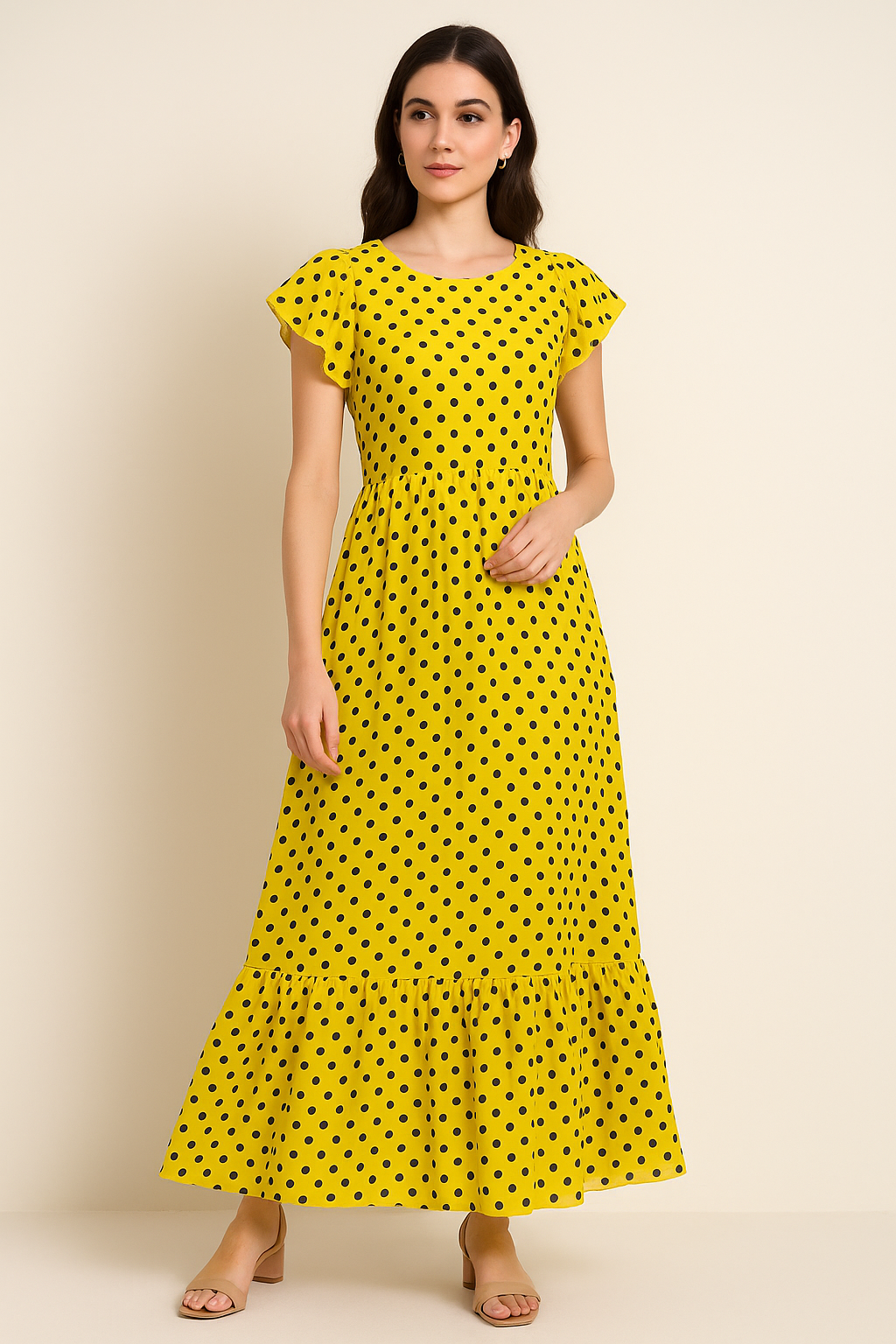 Yellow Polka Dot Digital Printed Fabric - Pure Cotton