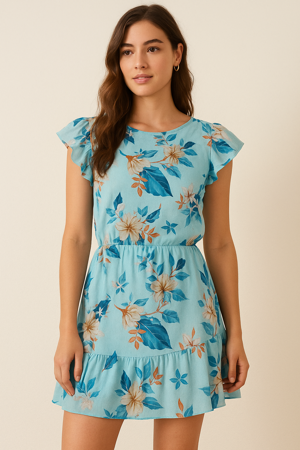 Flower On Ocean Blue Digital Printed Fabric - Pure Cotton