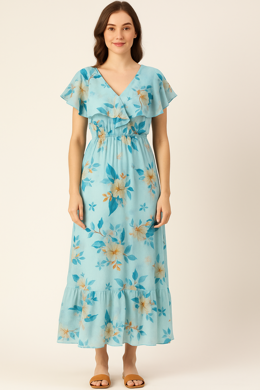 Flower On Ocean Blue Digital Printed Fabric - Pure Cotton