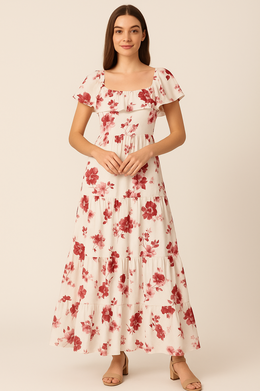 Maroon Flower Bunch Digital Printed Fabric - Pure Cotton