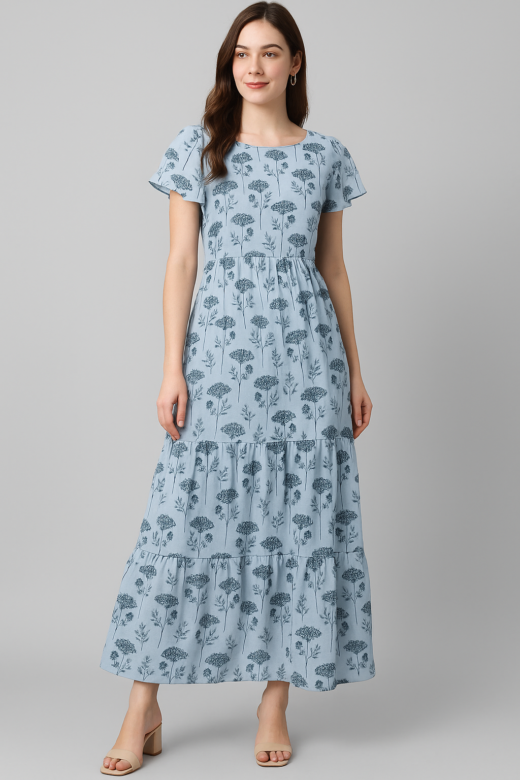 Winter Icy Flower Digital Printed Fabric  - Pure Cotton