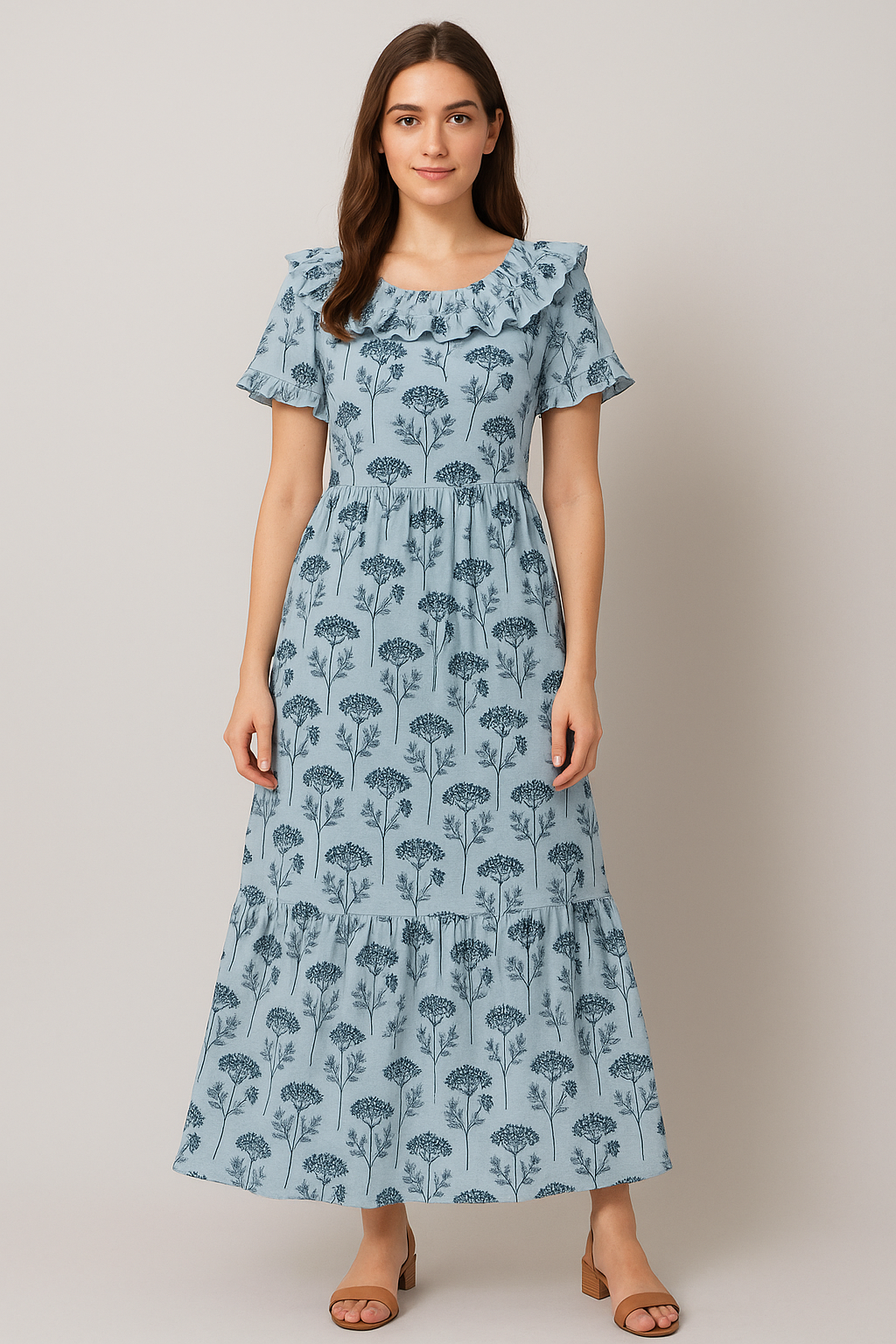 Winter Icy Flower Digital Printed Fabric  - Pure Cotton