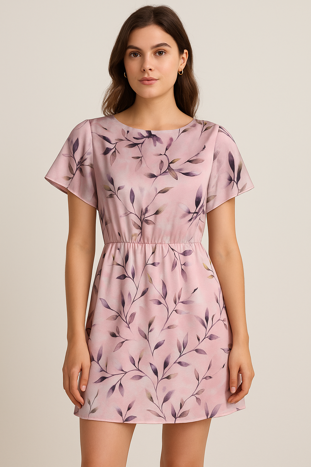 Pinkish Thin And Light Leaves Digital Printed Fabric - Japan Satin