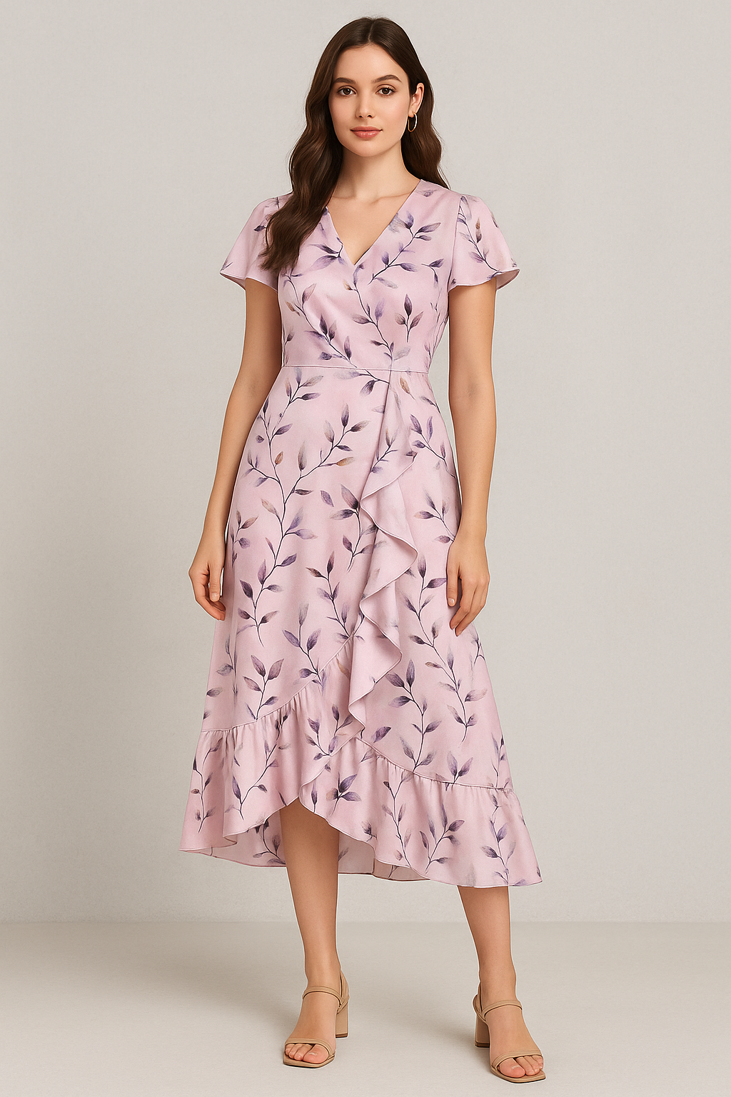 Pinkish Thin And Light Leaves Digital Printed Fabric - Japan Satin