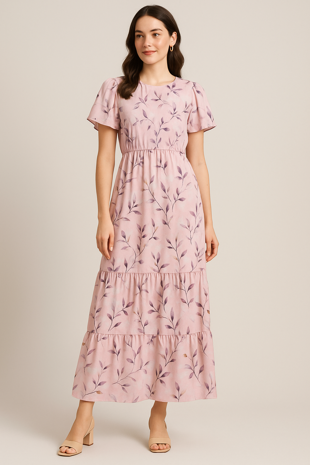 Pinkish Thin And Light Leaves Digital Printed Fabric - Japan Satin