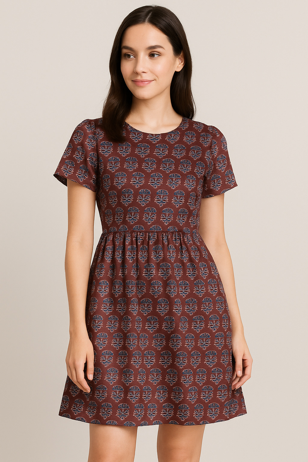 Decorative Flower Tree Redish Digital Printed Fabric - Japan Satin