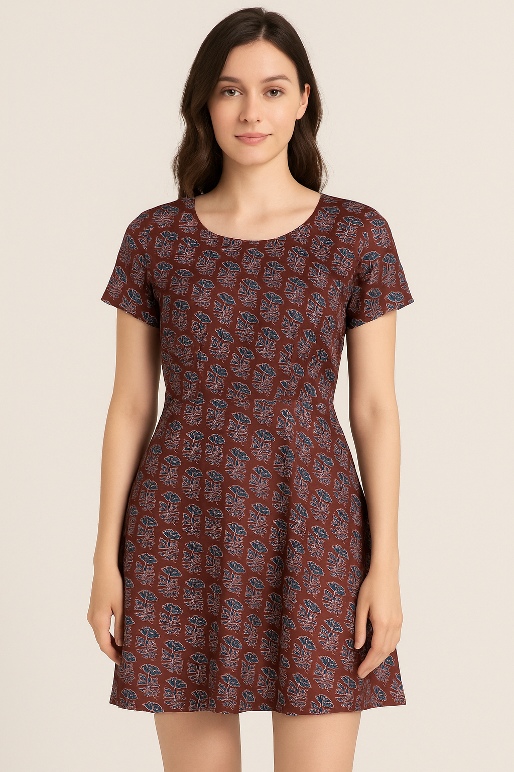 Decorative Flower Tree Redish Digital Printed Fabric - Japan Satin