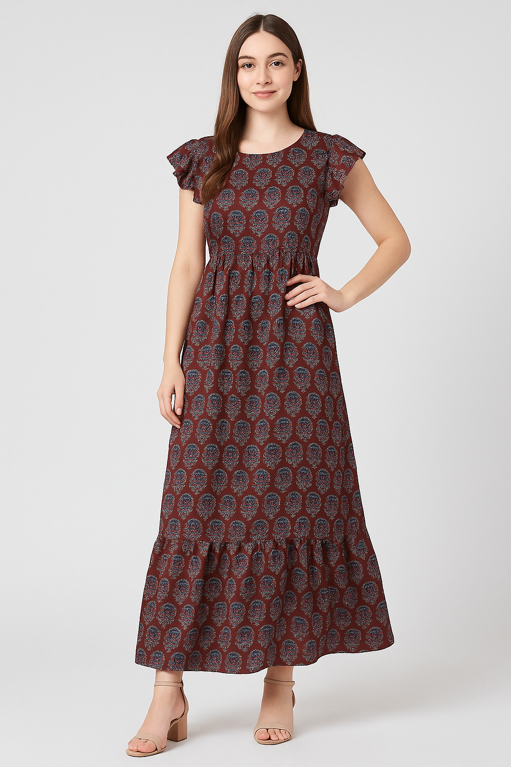 Decorative Flower Tree Redish Digital Printed Fabric - Japan Satin