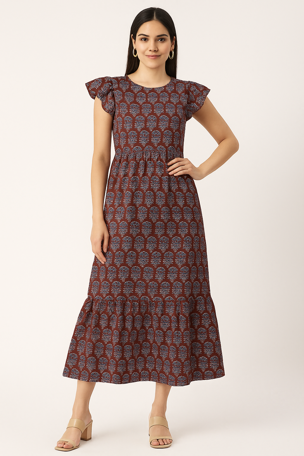 Decorative Flower Tree Redish Digital Printed Fabric - Japan Satin