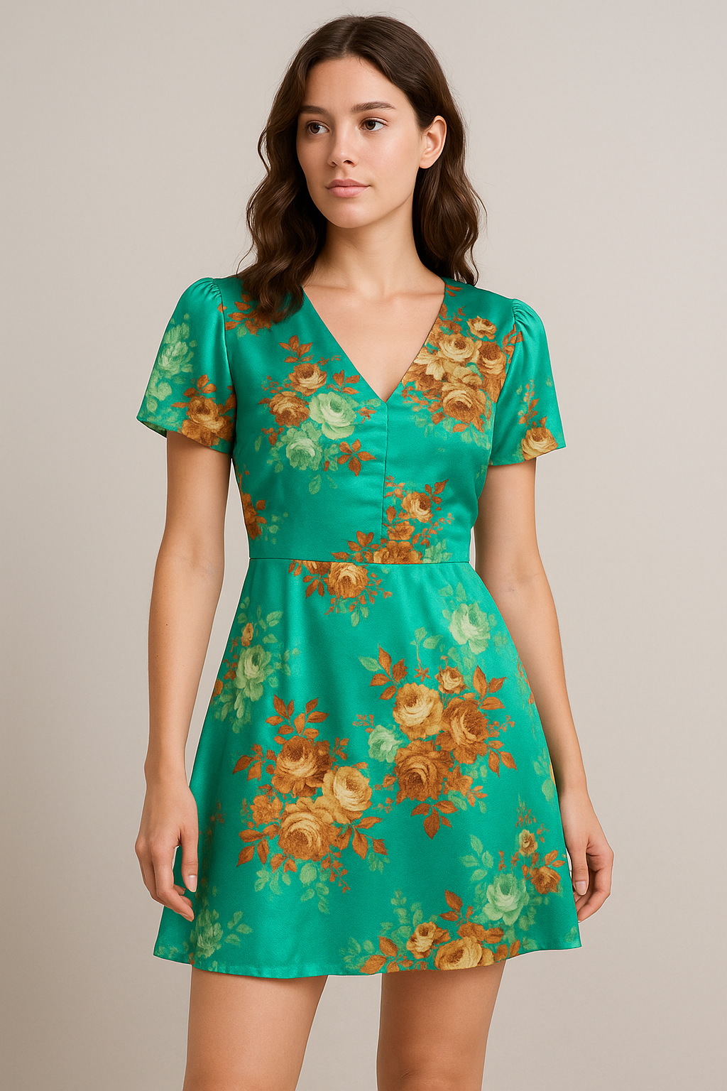 Attractive Watercolour Cathay Spice Colour Roses  Digital Printed Fabric - Japan Satin