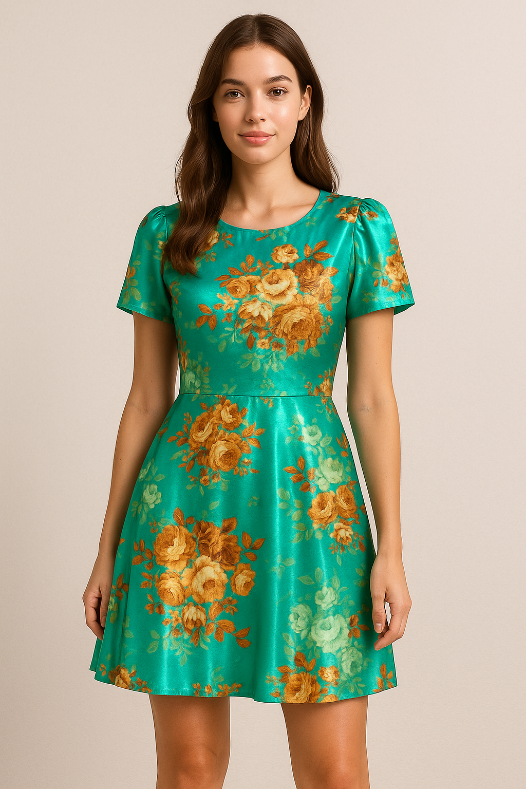 Attractive Watercolour Cathay Spice Colour Roses  Digital Printed Fabric - Japan Satin