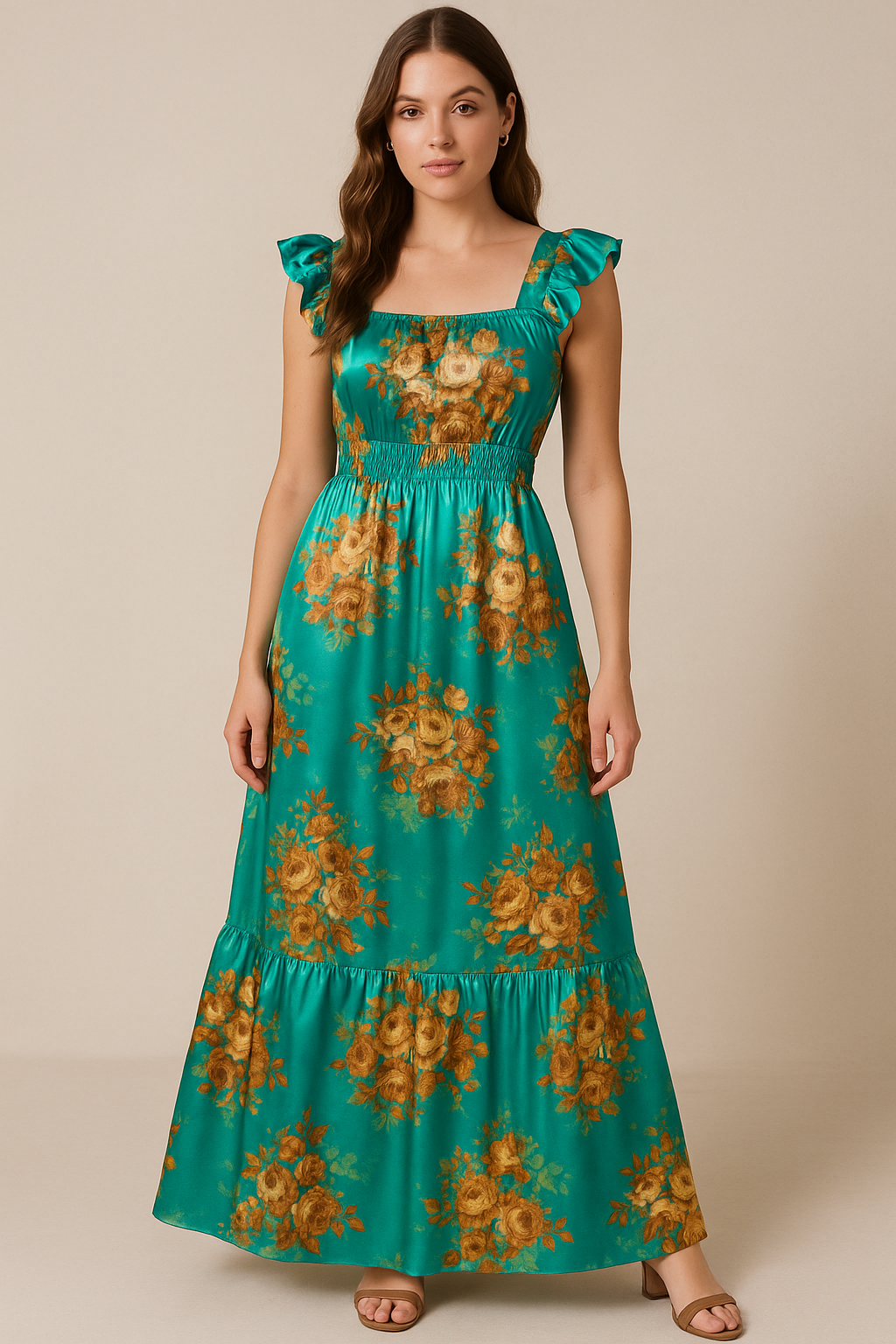 Attractive Watercolour Cathay Spice Colour Roses  Digital Printed Fabric - Japan Satin