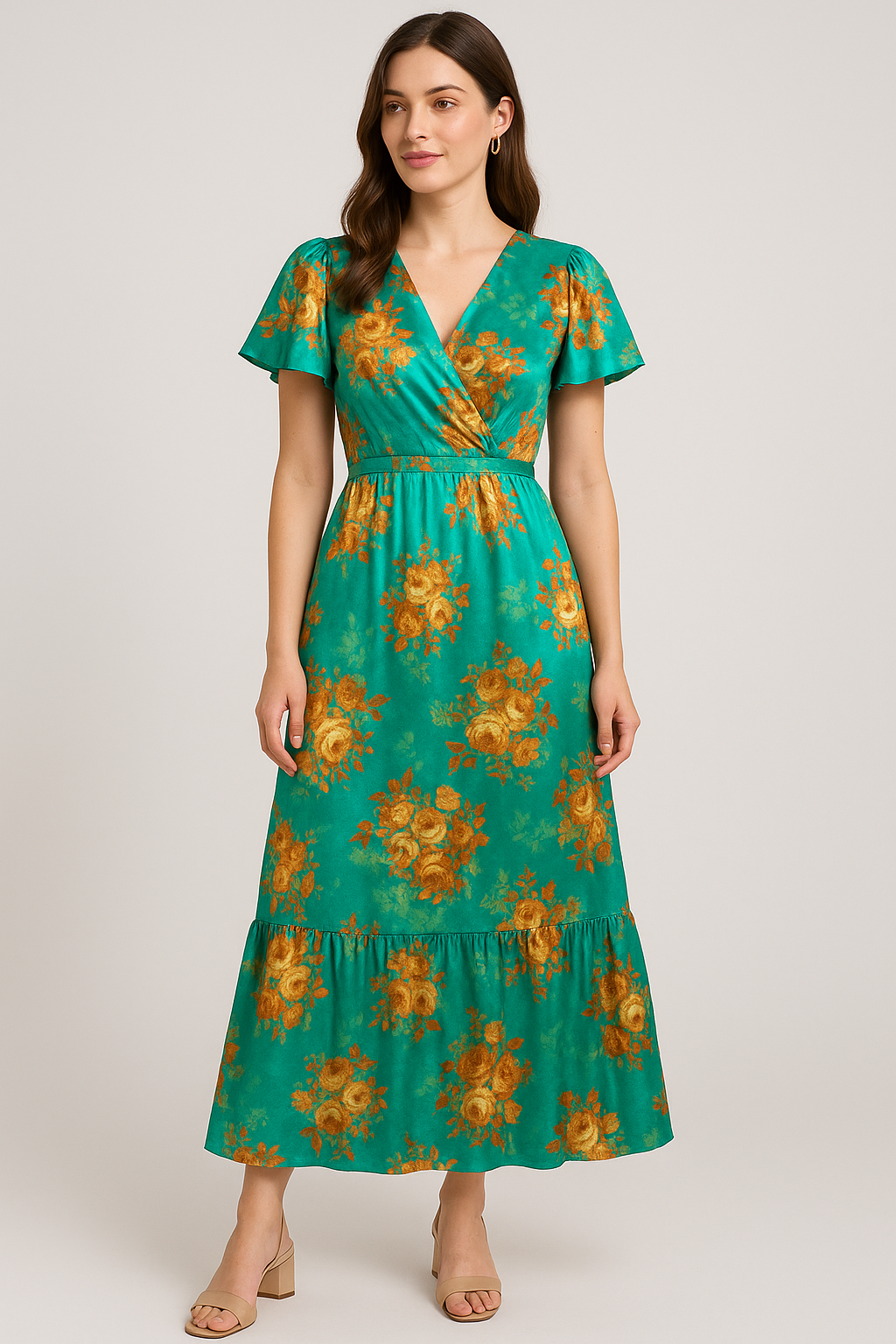 Attractive Watercolour Cathay Spice Colour Roses  Digital Printed Fabric - Japan Satin