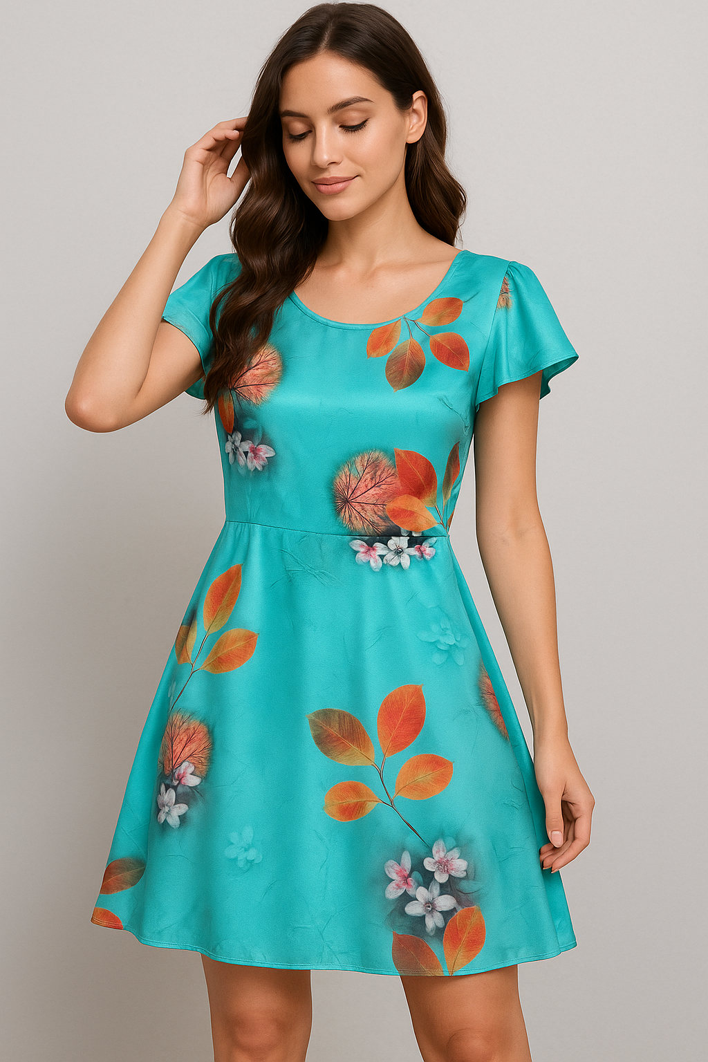 Decorative Orange Kudampuli With Blue Oasis Colour Digital Printed Fabric - Japan Satin