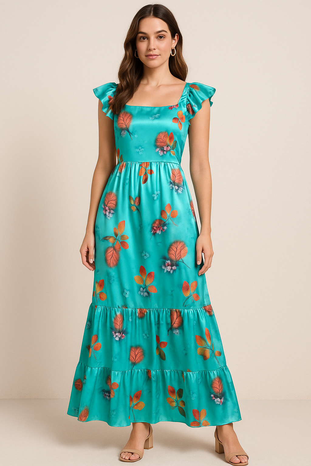 Decorative Orange Kudampuli With Blue Oasis Colour Digital Printed Fabric - Japan Satin