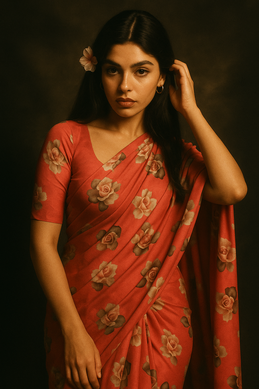 Pinkish Background With Valvet Roses Digital Printed Fabric - Japan Satin