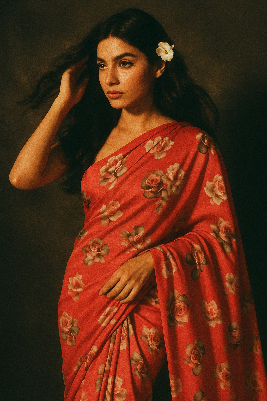 Pinkish Background With Valvet Roses Digital Printed Fabric - Japan Satin