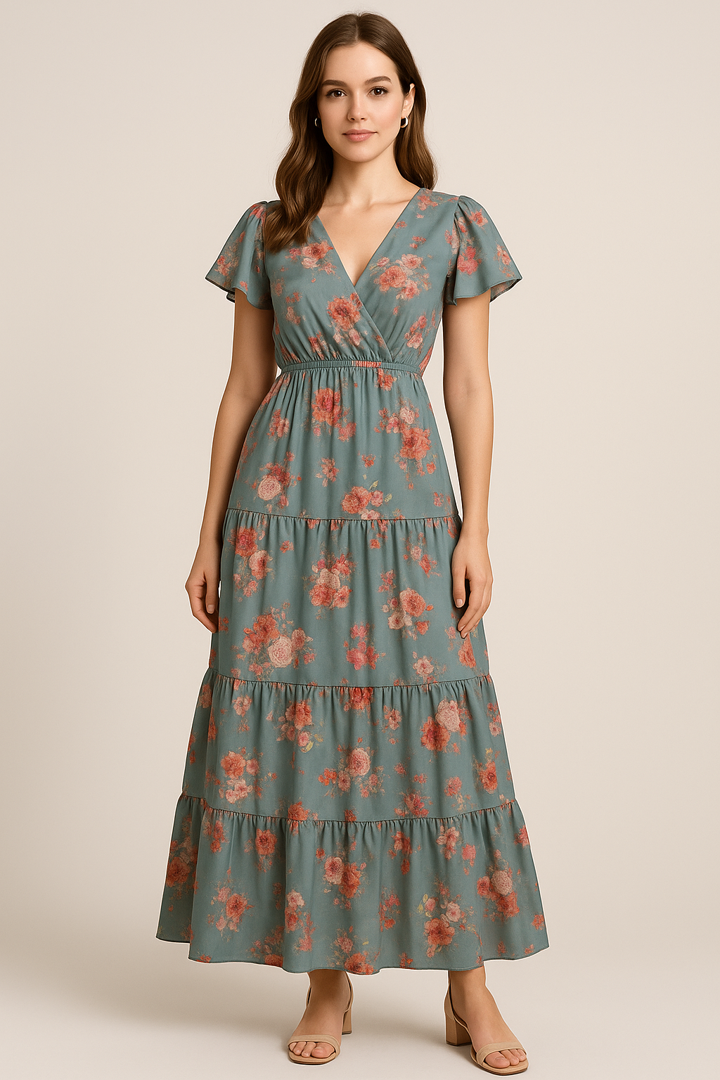 Colorful Roses With Multicolor Branch Digital Printed Fabric - Japan Satin